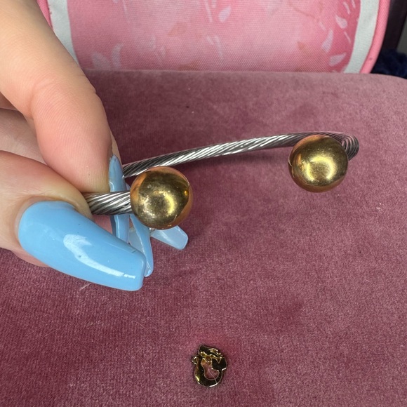 Two-Toned Silver and Gold Tone Spiral Twist Cuff Bracelet - Picture 6 of 7